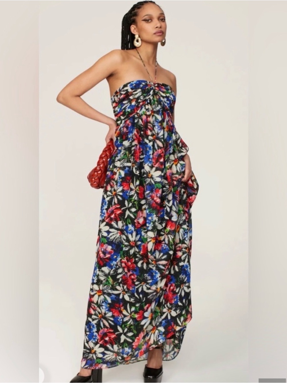 Ronny Kobo Collection Avril Maxi Strapless Floral Dress in Black Multi